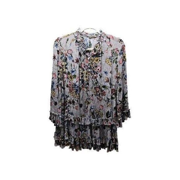 ALTAR'D STATE Womens Tan Colorful Floral Ruffle Tunic Blouse Small - Picture 2 of 10
